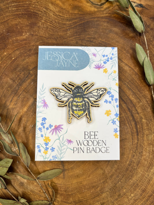 Bee Wooden Pin badge