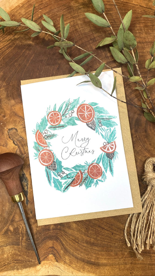 Festive Foliage Lino Print A7 Greetings Card Multi Pack of 4