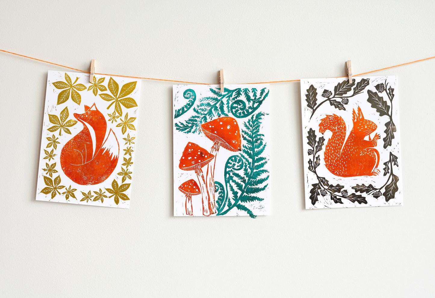 Autumn Feels- Lino Printing A5 Art Kit - Squirrel, Mushroom & Fox