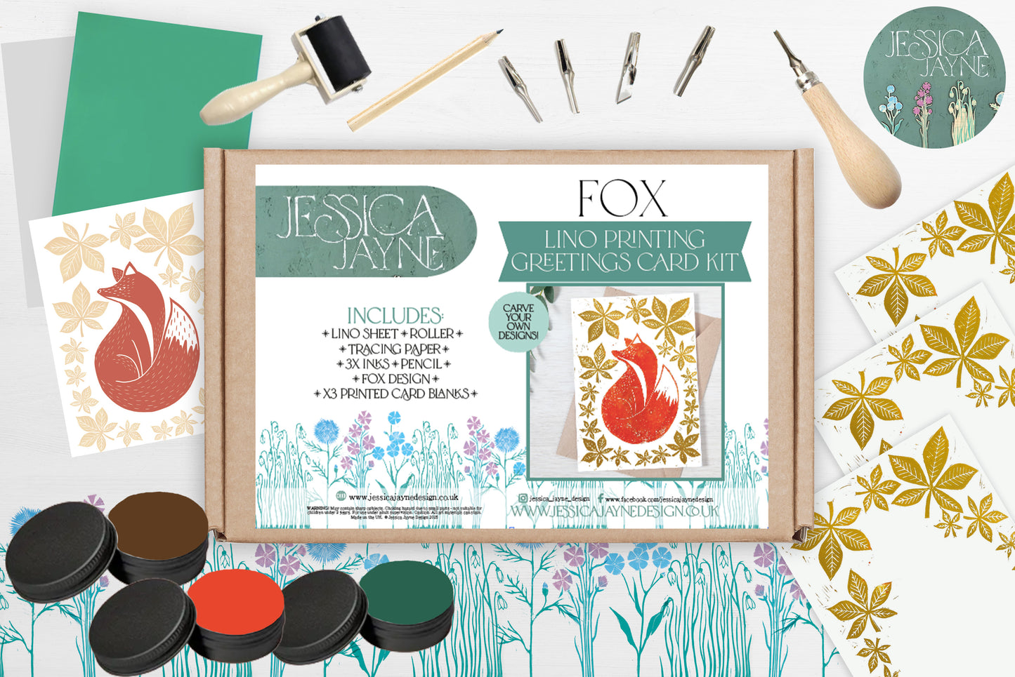 Autumn Feels- Lino Printing Card Kit - Squirrel, Mushroom & Fox