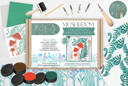 Autumn Feels- Lino Printing Card Kit - Squirrel, Mushroom & Fox