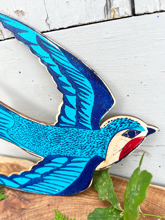 Swallow Wooden Plaque - Hand Printed