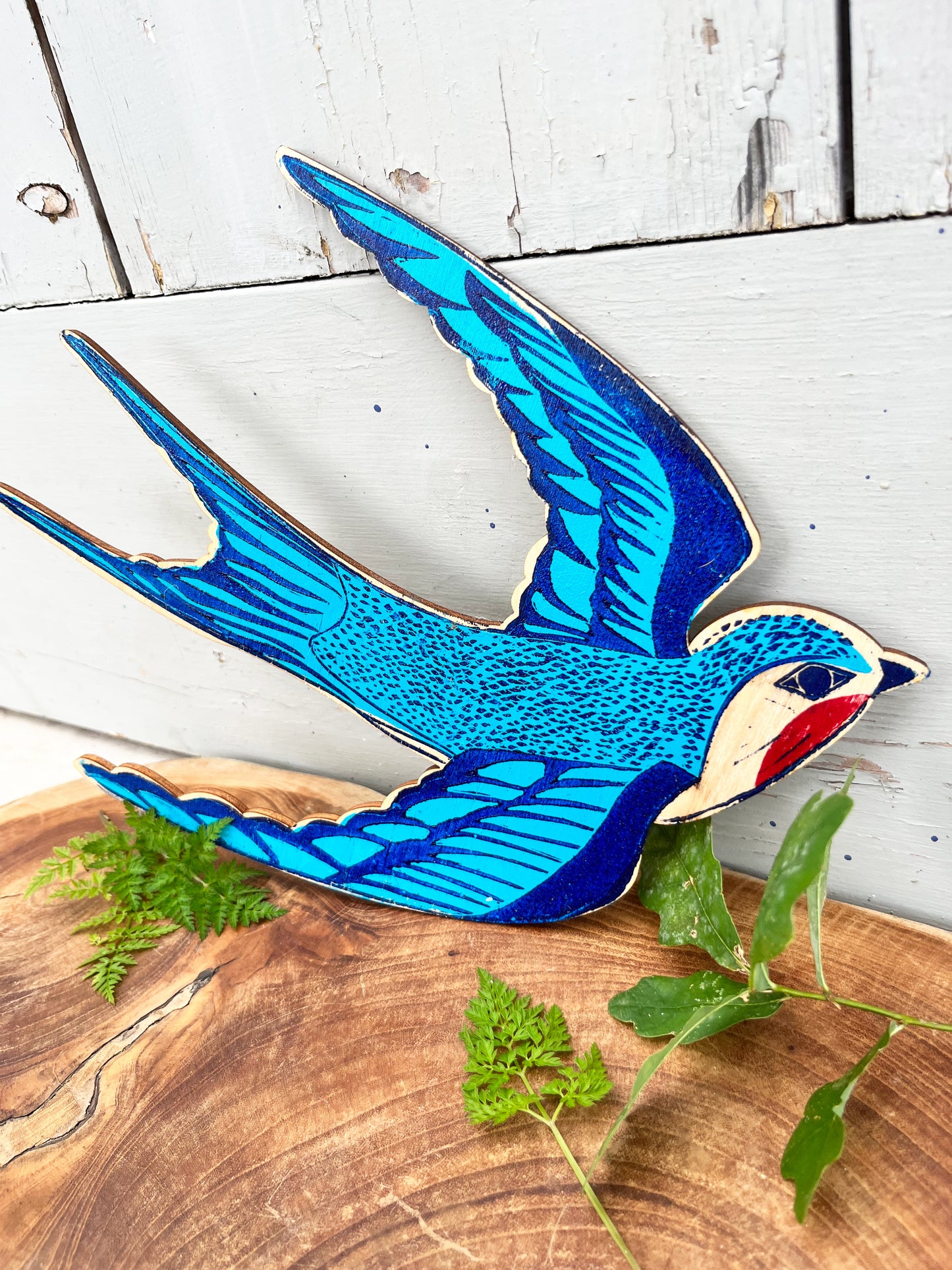 Swallow Wooden Plaque - Hand Printed