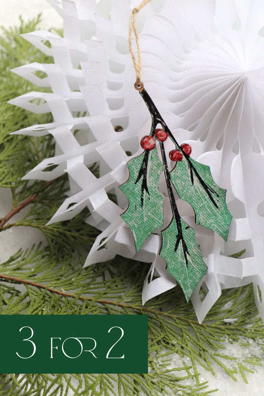 Holly Wooden Christmas Tree Decoration