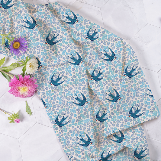 Flower's & Swallow's Tea Towel