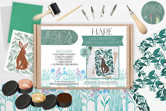Woodland Wonders - Lino Printing Card Kit - Hedgehog, Toadstool & Hare