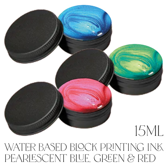 Waterbased Printing Ink 15ml - Christmas Pearlescent Red, Blue & Green