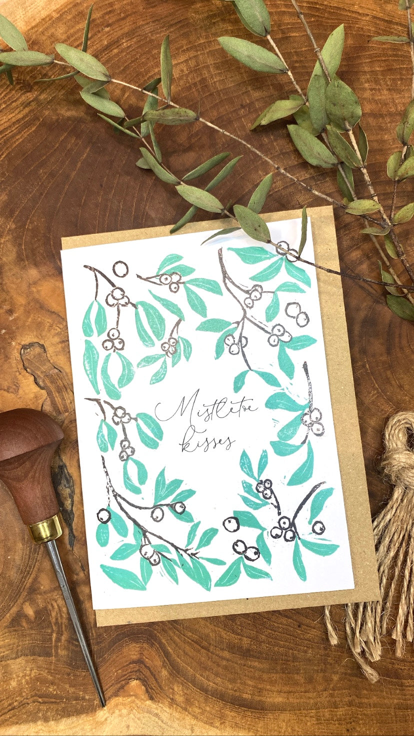Festive Foliage Lino Print A6 Greetings Card Multi Pack of 4