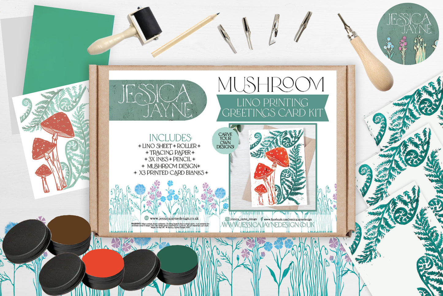 Autumn Feels- Lino Printing Card Kit - Squirrel, Mushroom & Fox