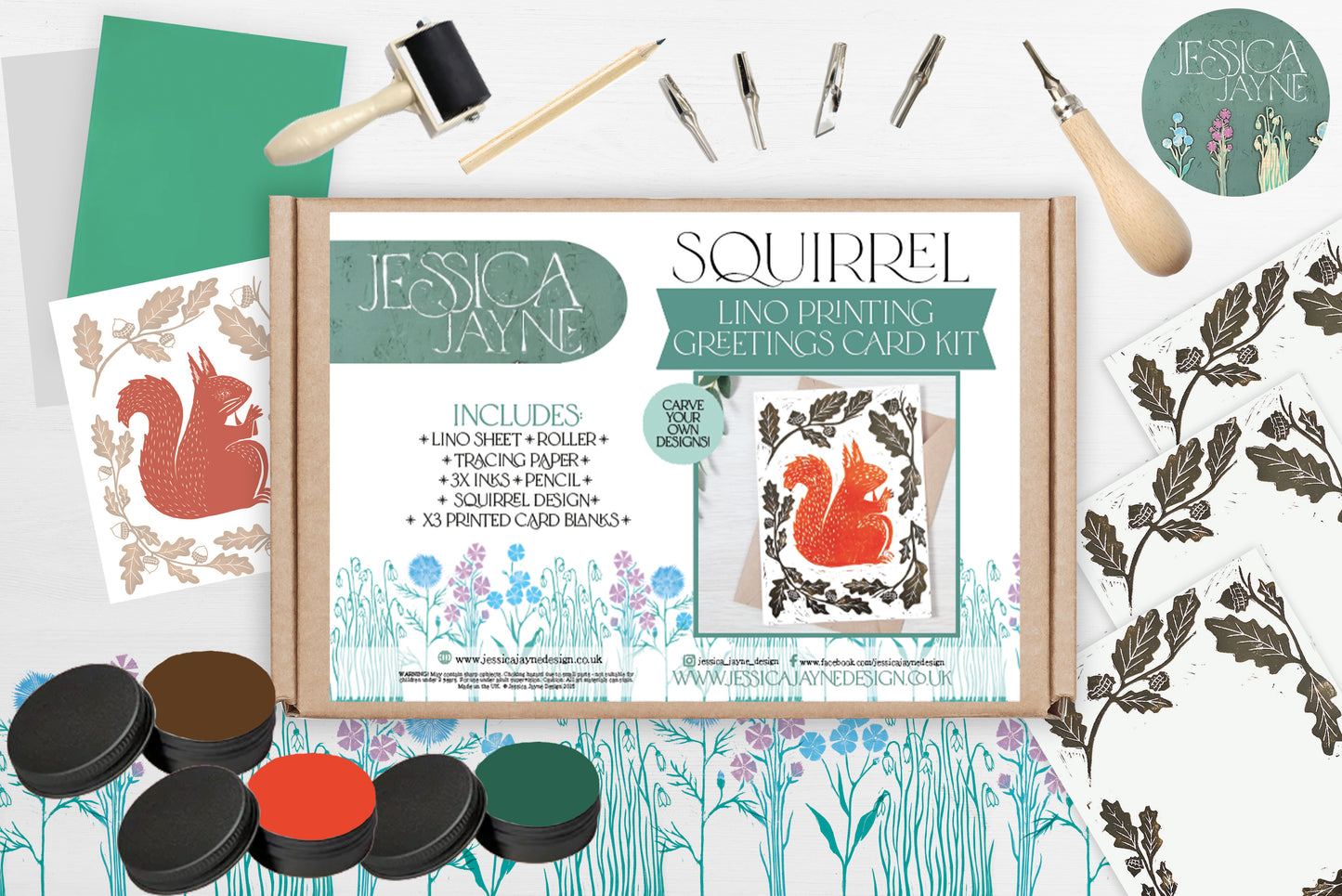 Autumn Feels- Lino Printing Card Kit - Squirrel, Mushroom & Fox