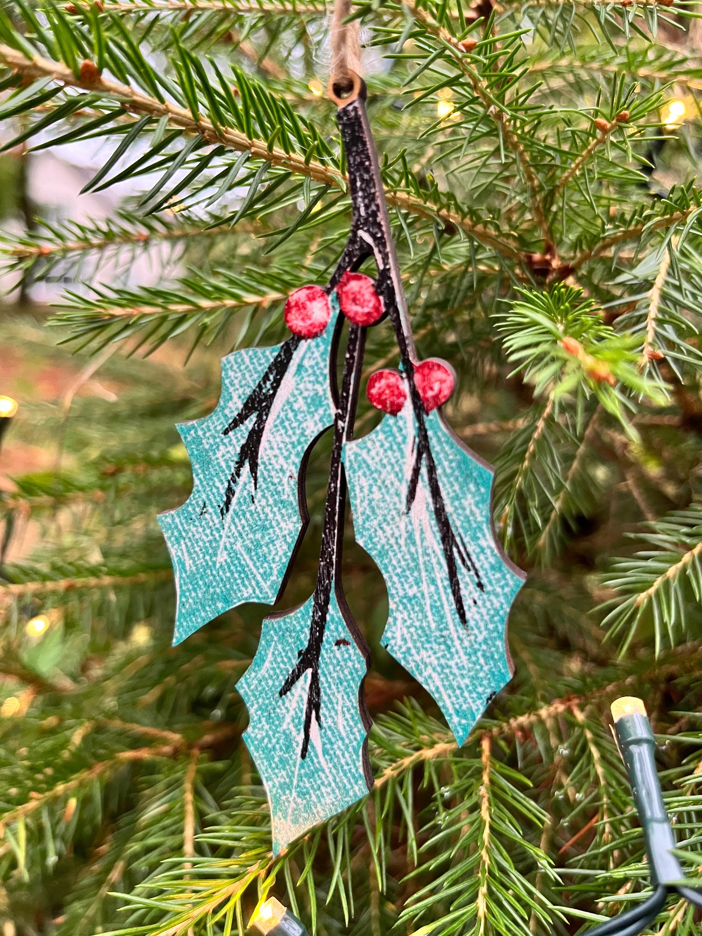 Holly Wooden Christmas Tree Decoration