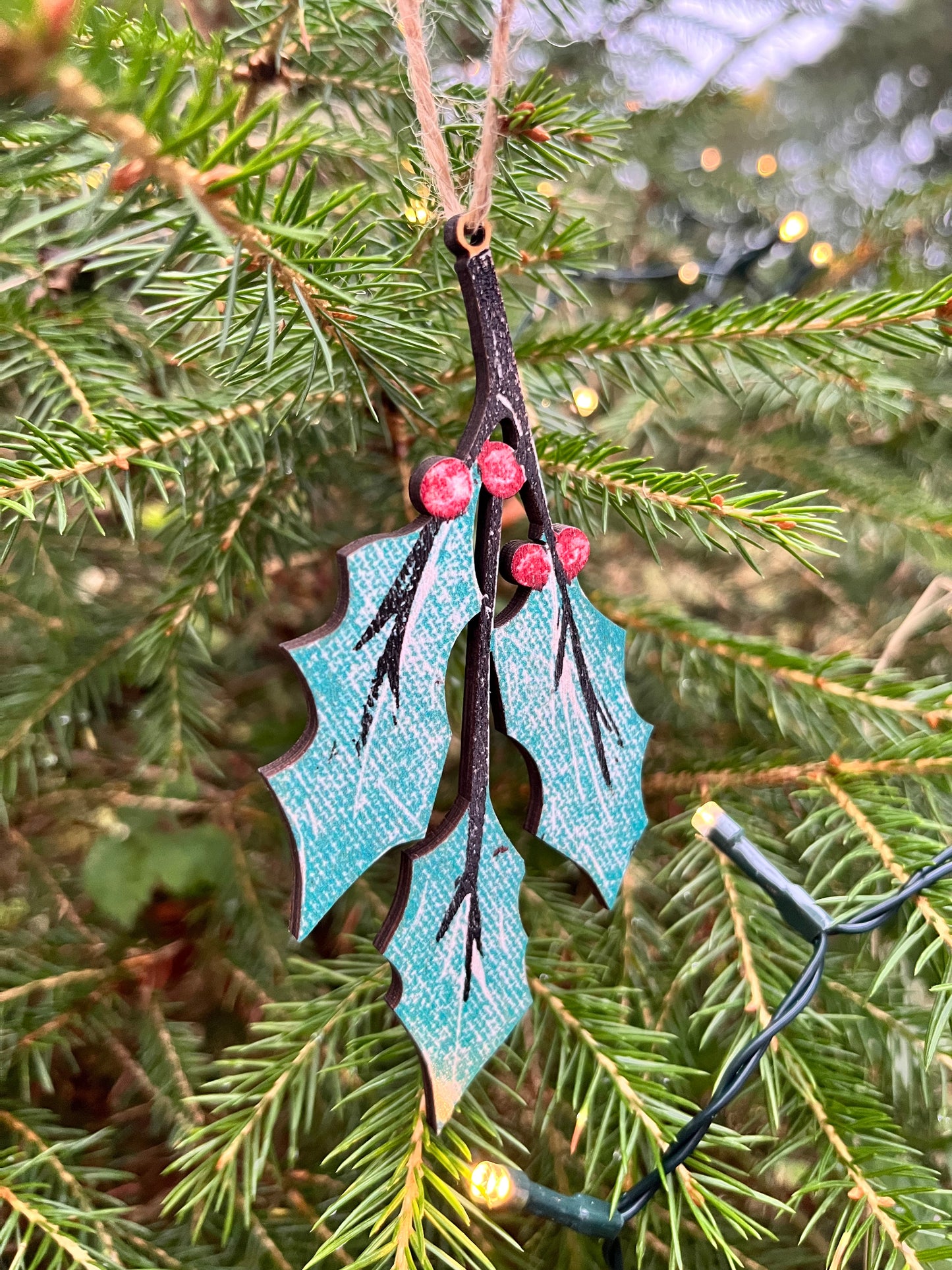 Holly Wooden Christmas Tree Decoration
