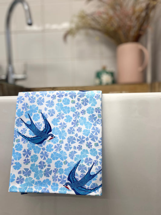Flower's & Swallow's Tea Towel