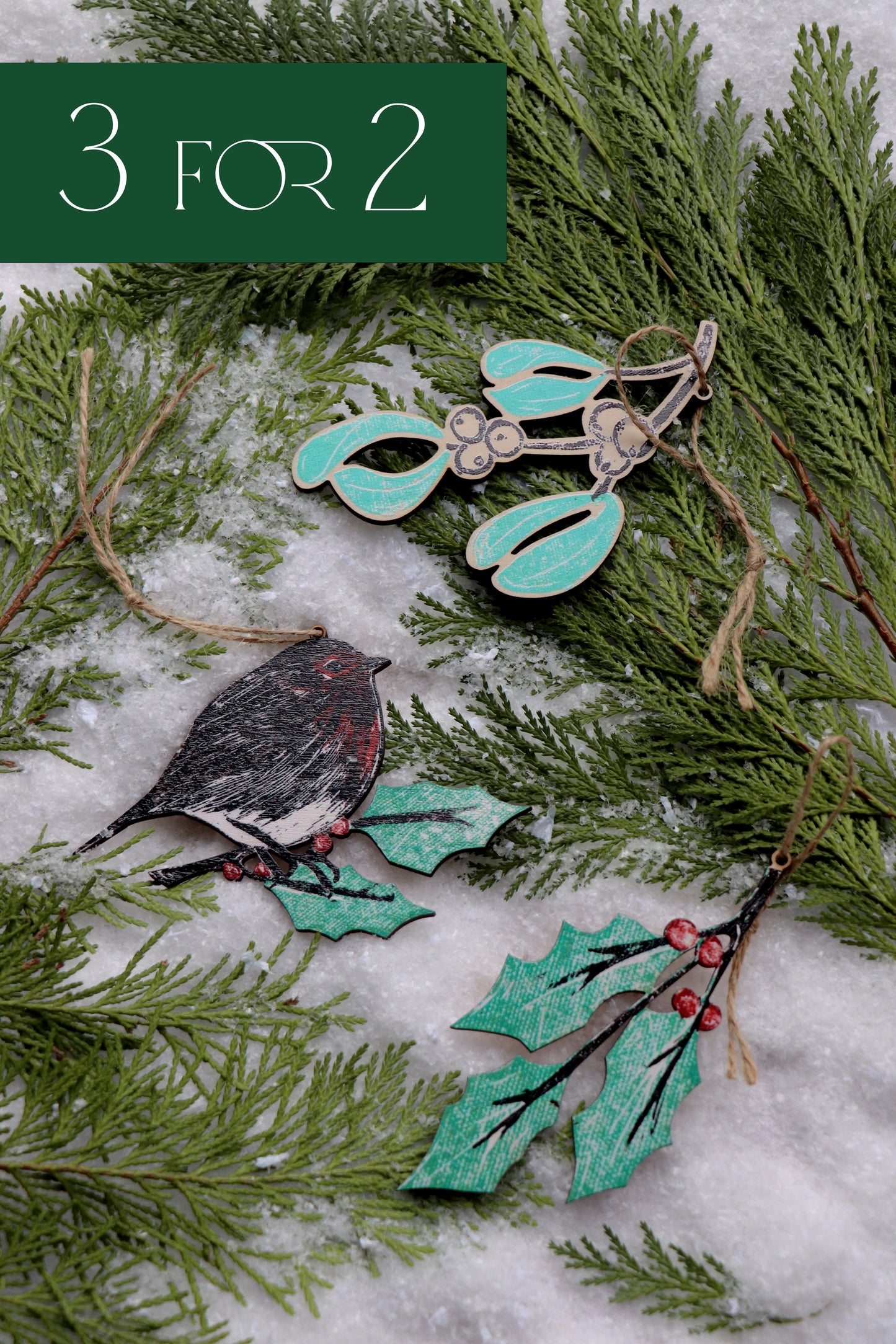 Holly Wooden Christmas Tree Decoration