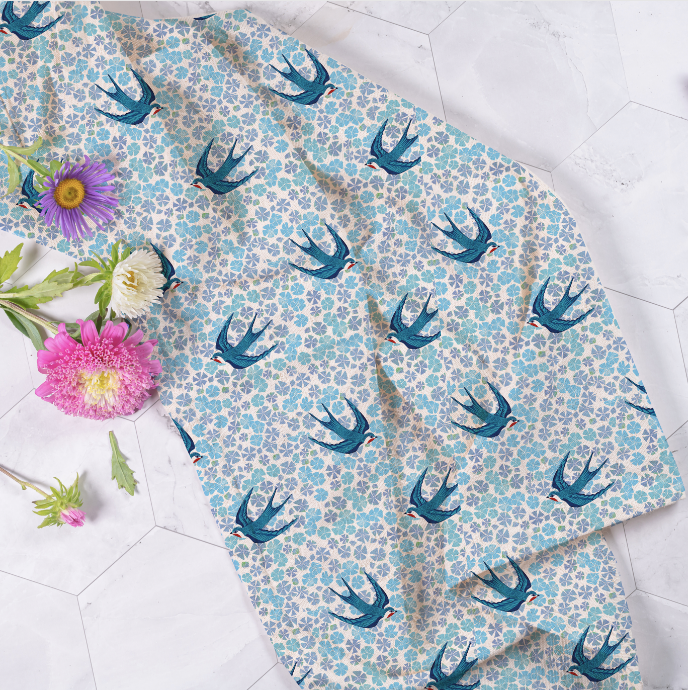 Flower's & Swallow's Tea Towel