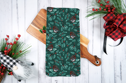 Christmas Robin Tea Towel - Green